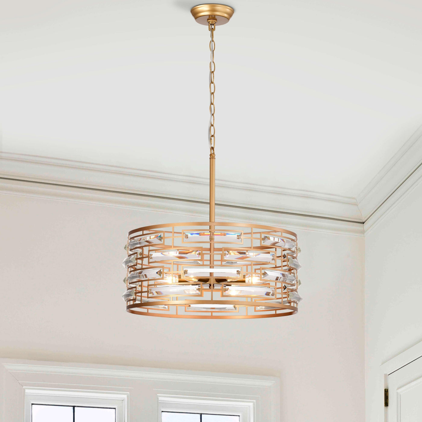 Anita Drum Shade Chandelier with Clear Glass Prism