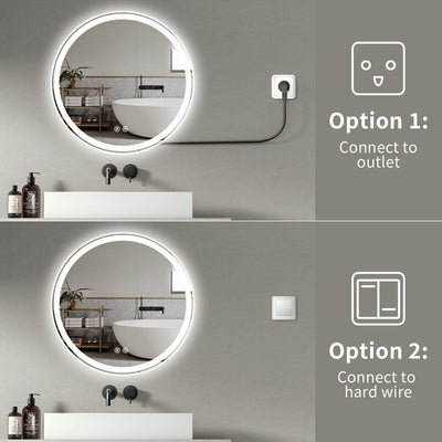 LED Lighted Dimmable Anti Fog Frameless Rounded Vanity Mirror