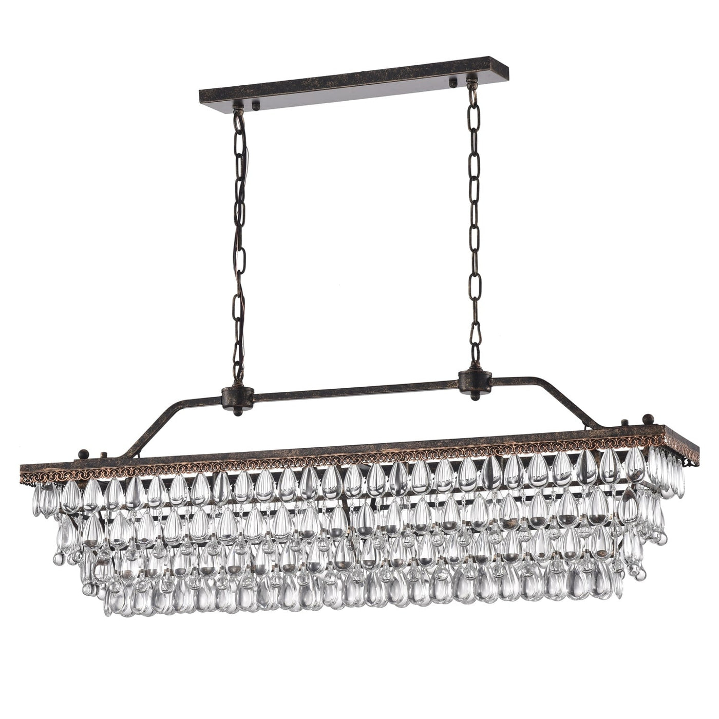 Antique Bronze 6-Light Rectangular Kitchen Island Lighting with Crystal Hanging - Antique Bronze