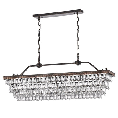 Antique Bronze 6-Light Rectangular Kitchen Island Lighting with Crystal Hanging - Antique Bronze