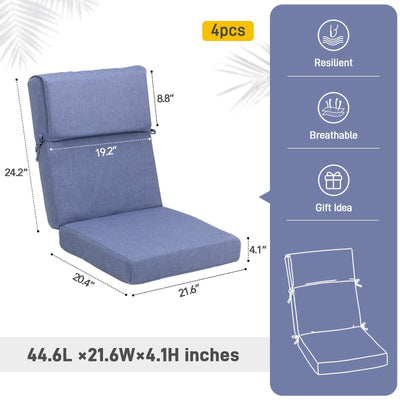 Aoodor Patio High Back Chair Cushions Set of 4, 46x21x4 Inches(Only Cushions)