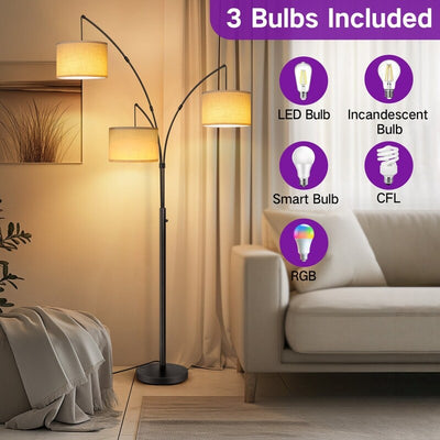 Arc LED Floor Lamp Dimmable Modern Black 3 Light Arched Tall Floor Lamp