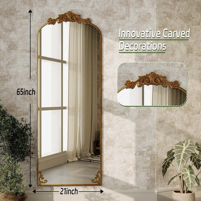 Arched Full Length Mirror with Baroque Flower Design