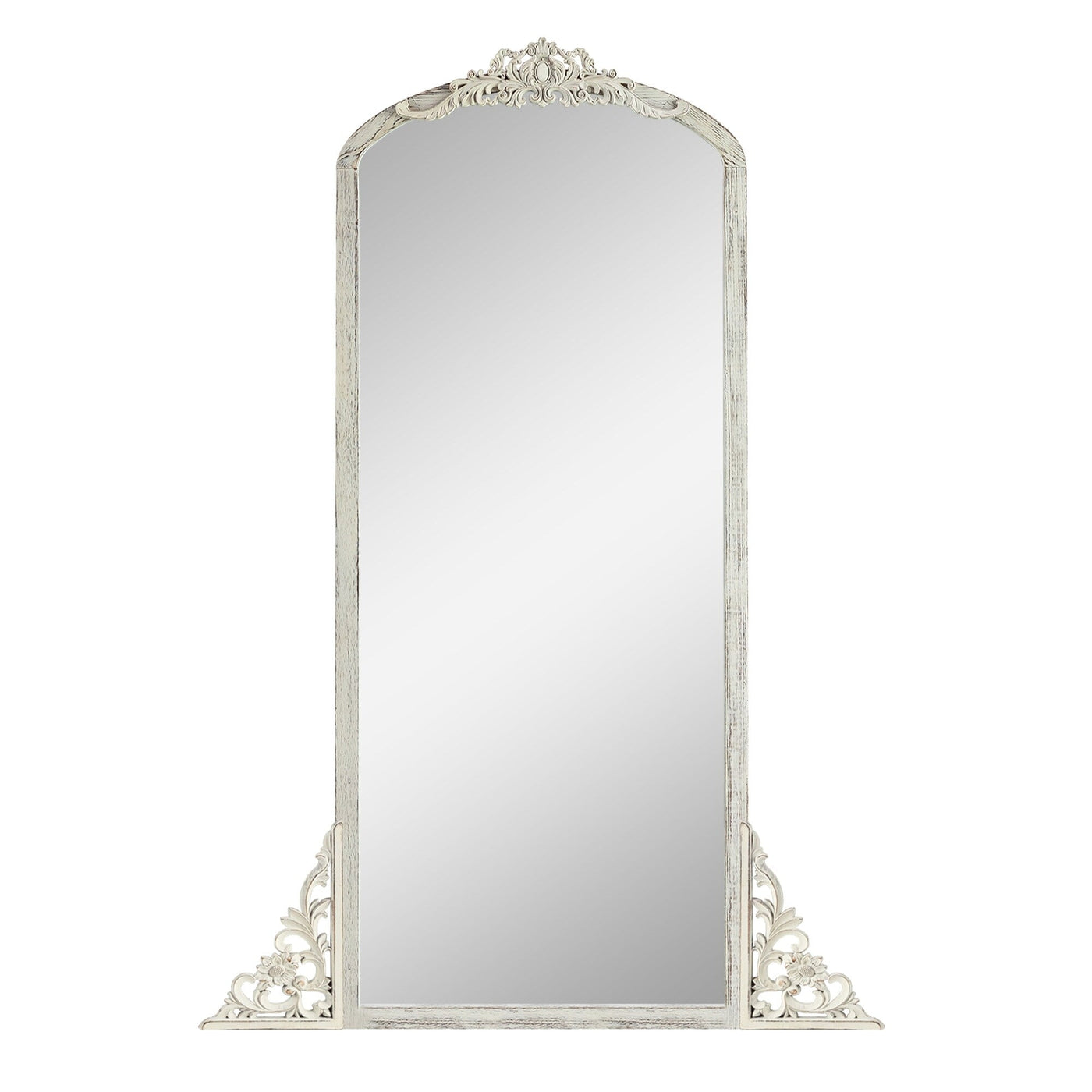 Arched Full-Length Solid Wood Carving Floor Mirror