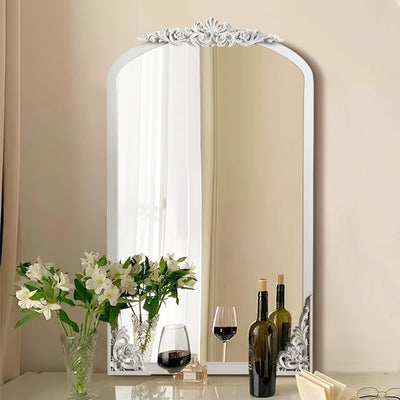 Arched Full-Length Solid Wood Carving Floor Mirror