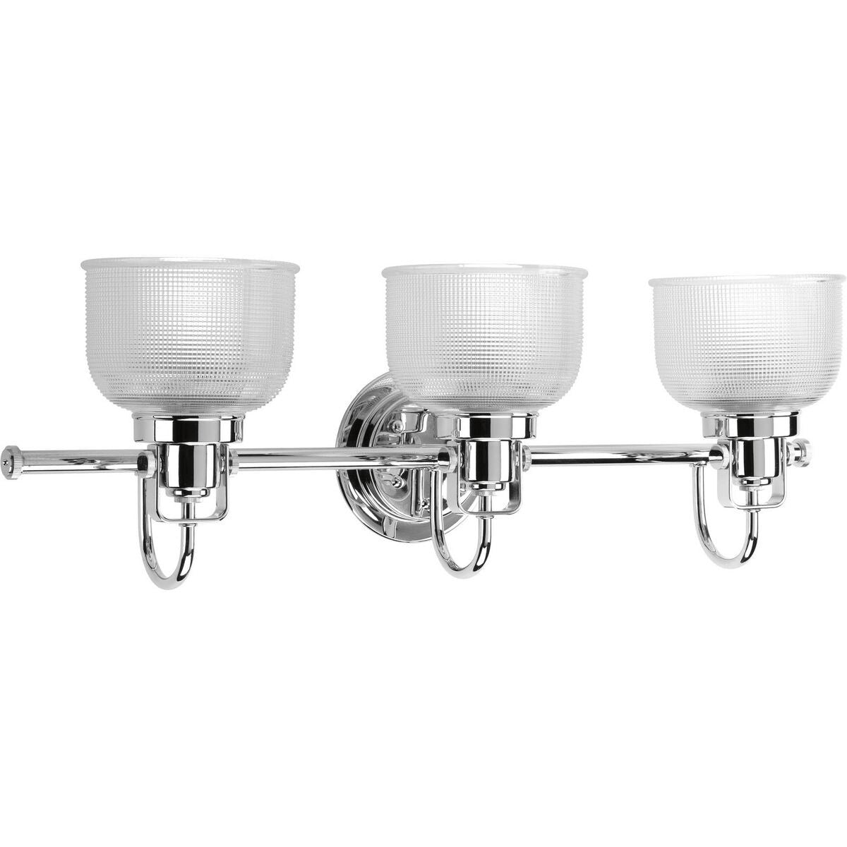 Archie Collection Three-Light Polished Chrome Clear Double Prismatic Glass Coastal Bath Vanity Light - 8.75 x 26.25 x 7.25