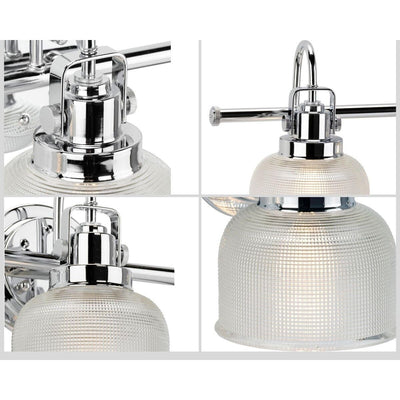 Archie Collection Three-Light Polished Chrome Clear Double Prismatic Glass Coastal Bath Vanity Light - 8.75 x 26.25 x 7.25