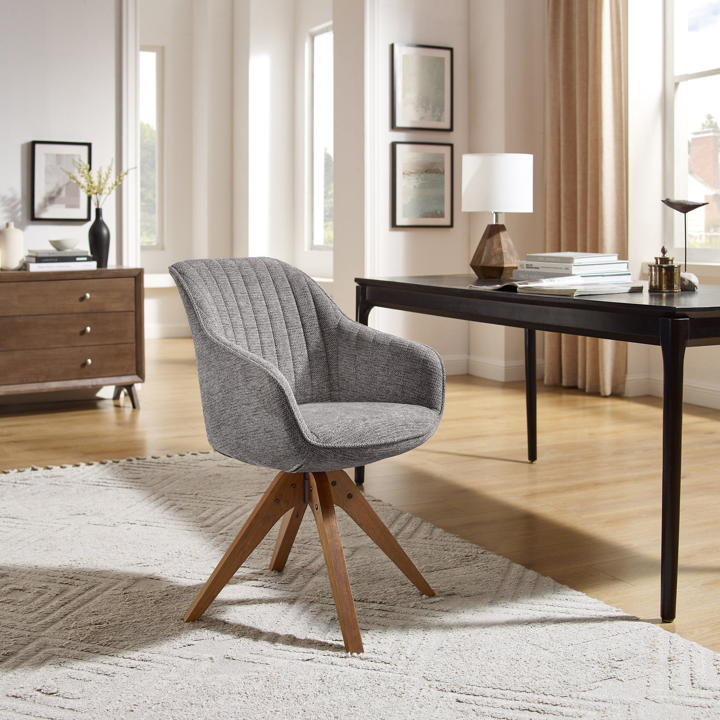 Art Leon Modern Home Office Swivel Arm Accent Chair with Wood Legs