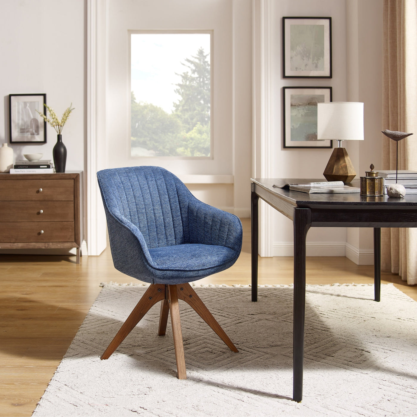 Art Leon Modern Home Office Swivel Arm Accent Chair with Wood Legs