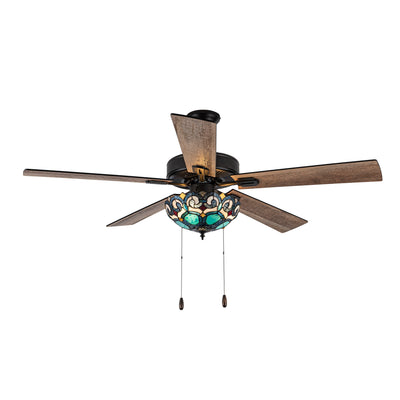 Astrid River of Goods Multicolored Oil-Rubbed Bronze and Stained Glass 3-Light 52-Inch Ceiling Fan - 52 x 52 x 14.75/19.75