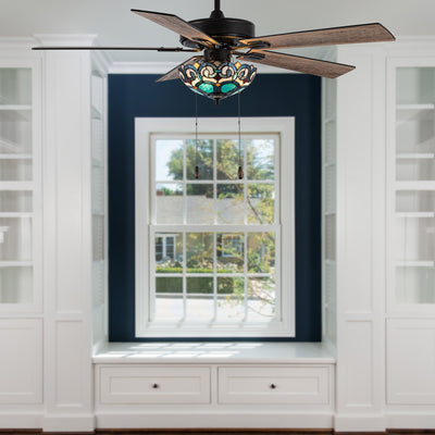 Astrid River of Goods Multicolored Oil-Rubbed Bronze and Stained Glass 3-Light 52-Inch Ceiling Fan - 52 x 52 x 14.75/19.75