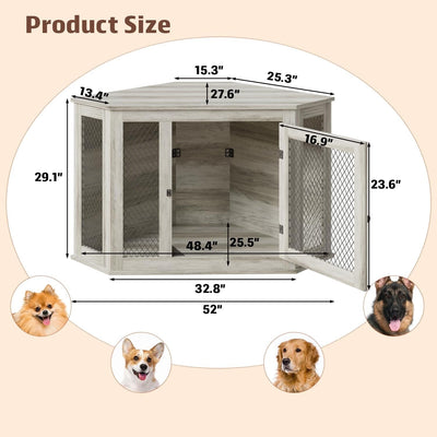 BOSSIN Corner Dog Crate Furniture,44/52 inch Wooden Dog Kennel Furniture with Mesh,Decorative Wood Dog House for Indoor use