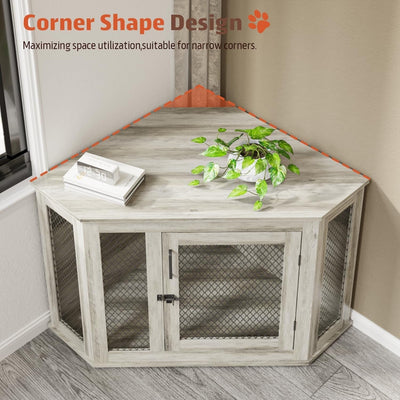 BOSSIN Corner Dog Crate Furniture,44/52 inch Wooden Dog Kennel Furniture with Mesh,Decorative Wood Dog House for Indoor use