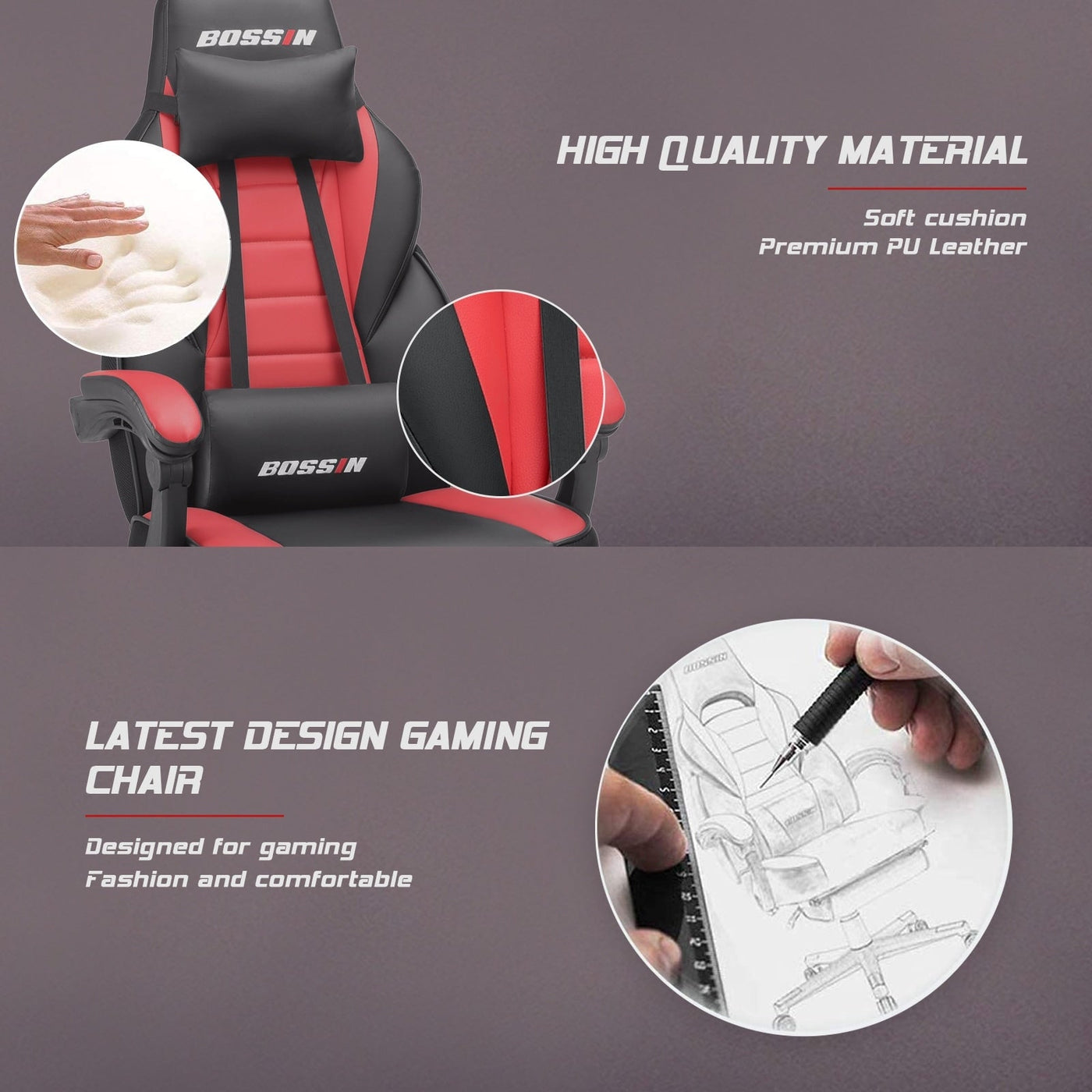 BOSSIN Racing Style Gaming Chair,300 lbs Big and Tall gamer chair High Back Computer Chair