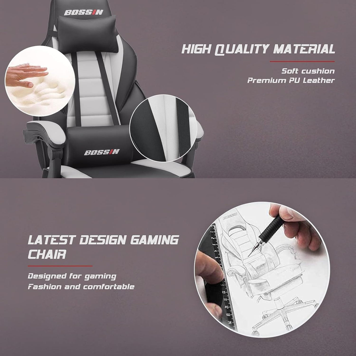 BOSSIN Racing Style Gaming Chair,300 lbs Big and Tall gamer chair High Back Computer Chair