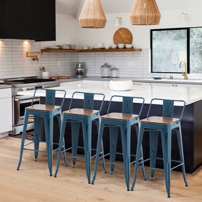Bar Stools With Back set of 4 Industrial Metal Barstools with Wooden Seats