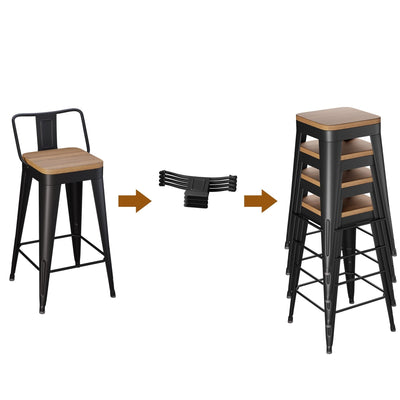 Bar Stools With Back set of 4 Industrial Metal Barstools with Wooden Seats