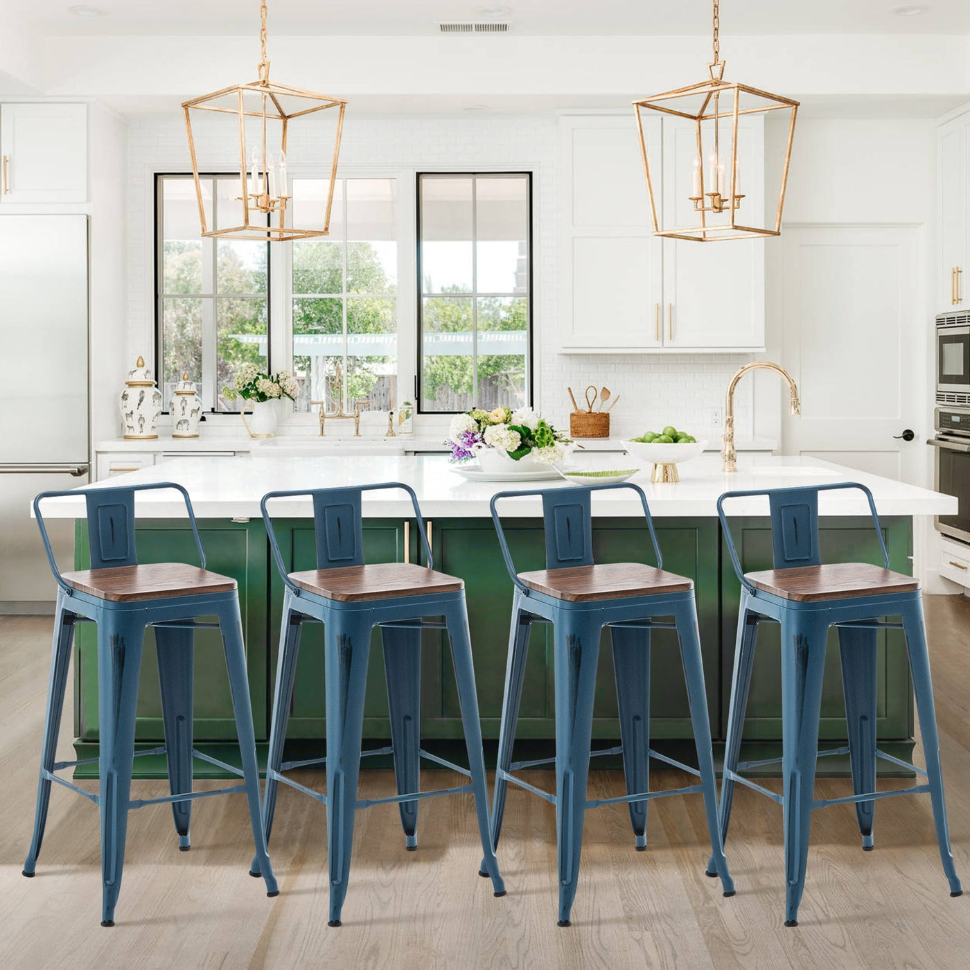 Bar Stools With Back set of 4 Industrial Metal Barstools with Wooden Seats