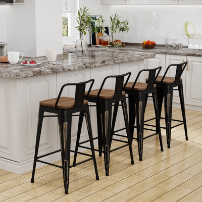 Bar Stools With Back set of 4 Industrial Metal Barstools with Wooden Seats