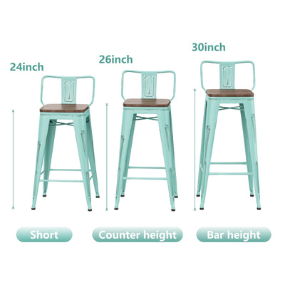 Bar Stools With Back set of 4 Industrial Metal Barstools with Wooden Seats