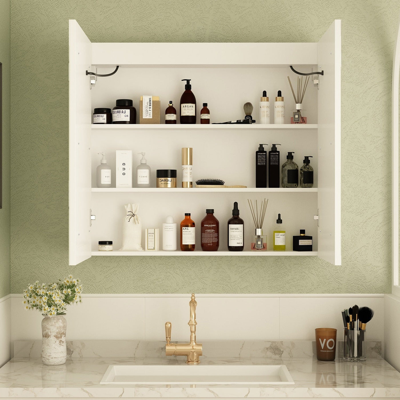 Bathroom Medicine Cabinet LED Mirror Anti-Fog 6000K Wall Cabinet White