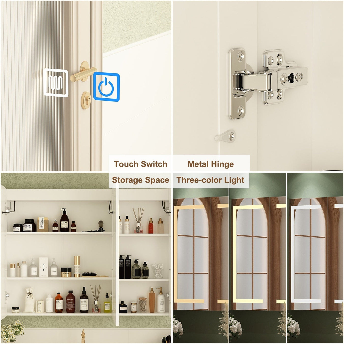 Bathroom Medicine Cabinet LED Mirror Anti-Fog 6000K Wall Cabinet White