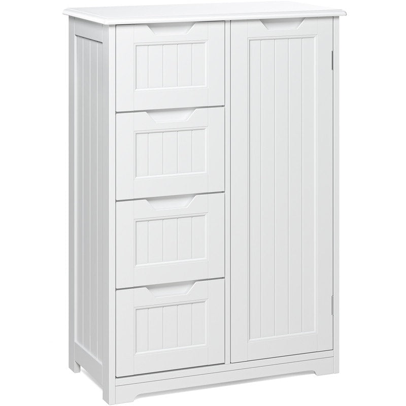 Bathroom Floor Storage Cabinet, Free-Standing Floor Storage Cabinet with 4 Draws and Adjustable Shelf