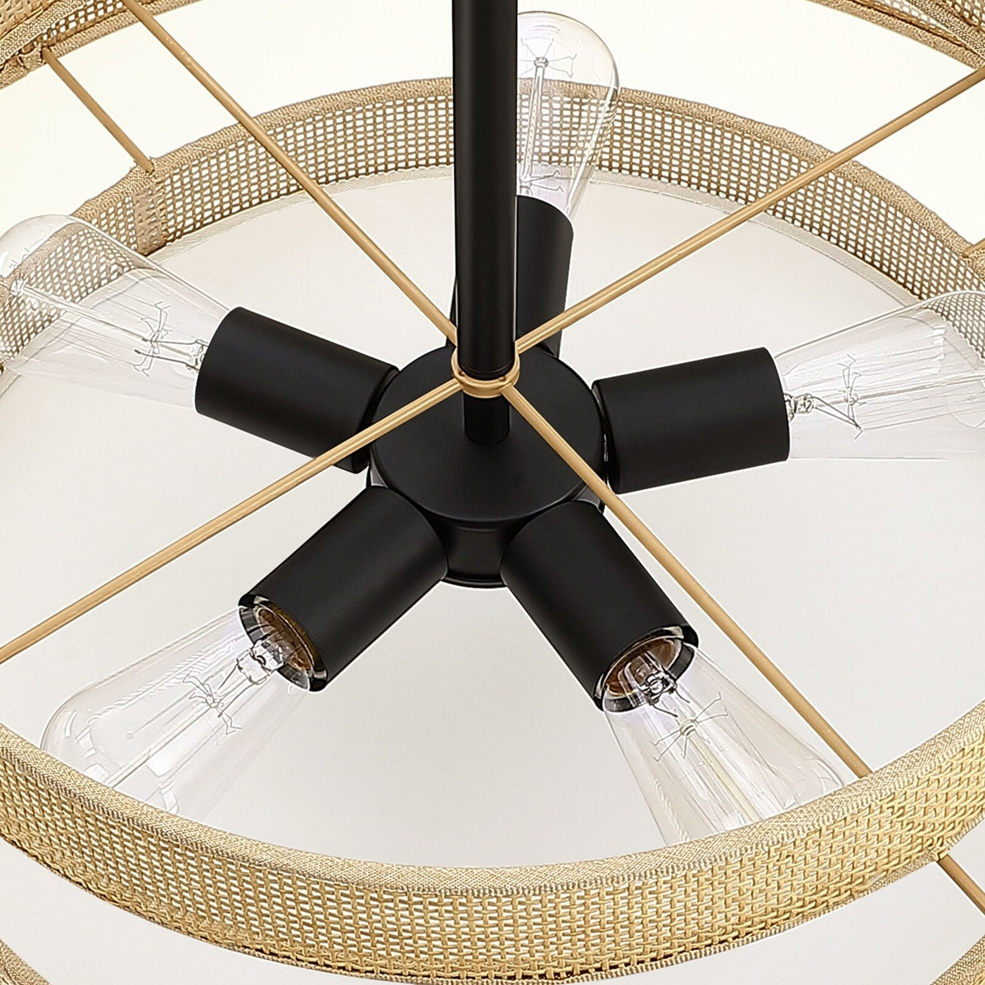 Bayou 5-Light Black Coastal Drum Chandelier with Double Rattan Shade - 24''W