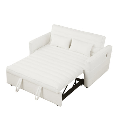 Beige 55.12 Boucle Loveseat Convertible Pull-Out Sofa Bed with Adjustable Back and 2 Waist Pillows for Living Room