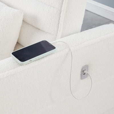 Beige 55.12 Boucle Loveseat Convertible Pull-Out Sofa Bed with Adjustable Back and 2 Waist Pillows for Living Room