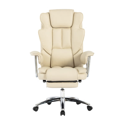 Beige Bonded Leather 360° Swivel Ergonomic High Back Office Recliner with Lumbar Support, Footrest, Adjustable Height