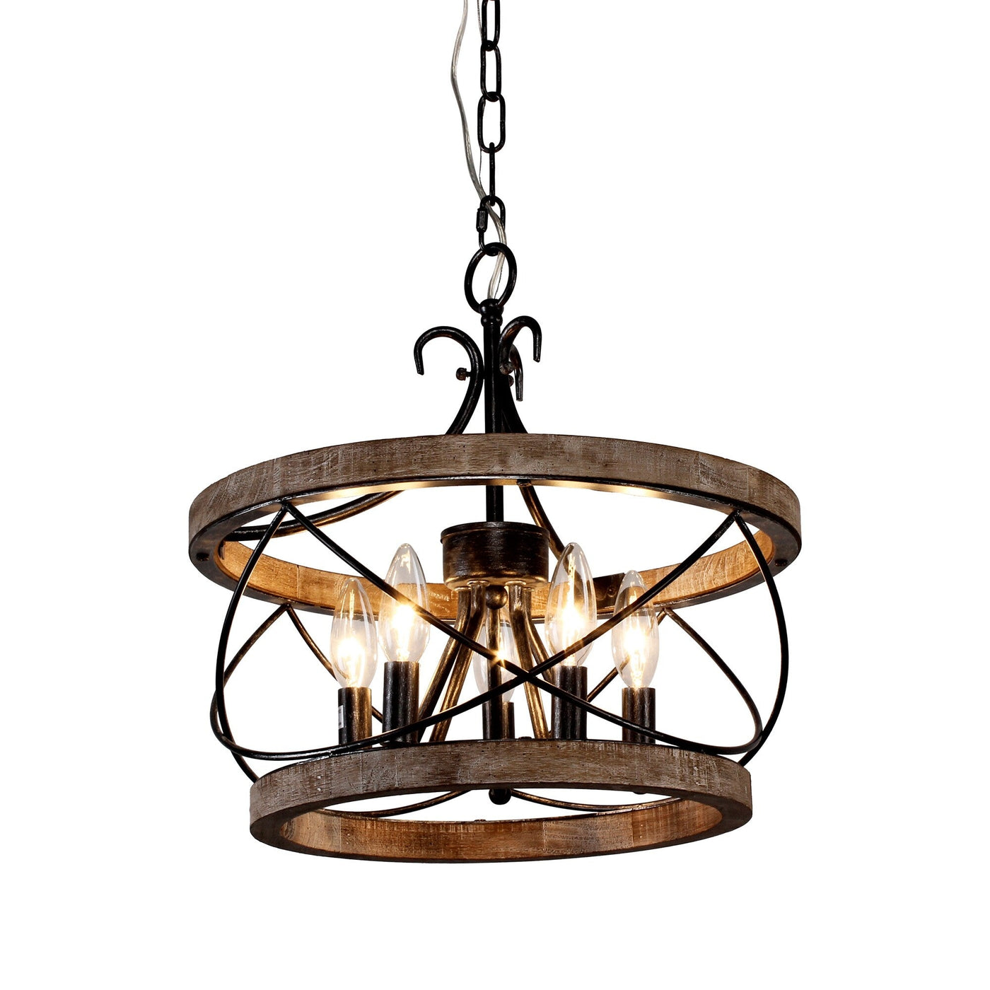 Bella Depot 5-Light Rustic Cage Wood Chandelier Dimmable Lighting, 15.7 Adjustable Farmhouse Pendant Light for Kitchen Island