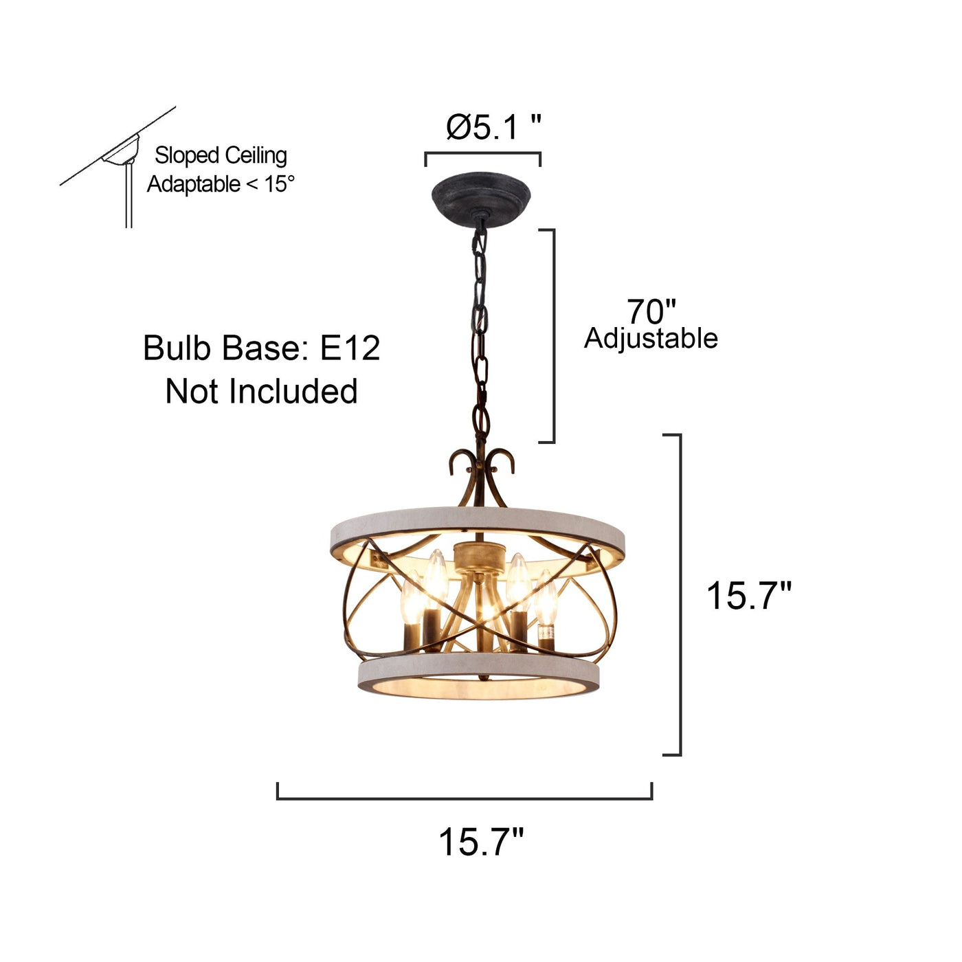 Bella Depot 5-Light Rustic Cage Wood Chandelier Dimmable Lighting, 15.7 Adjustable Farmhouse Pendant Light for Kitchen Island