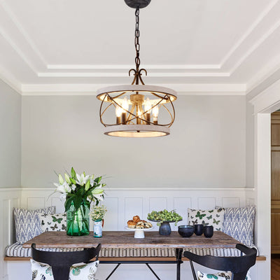 Bella Depot 5-Light Rustic Cage Wood Chandelier Dimmable Lighting, 15.7 Adjustable Farmhouse Pendant Light for Kitchen Island