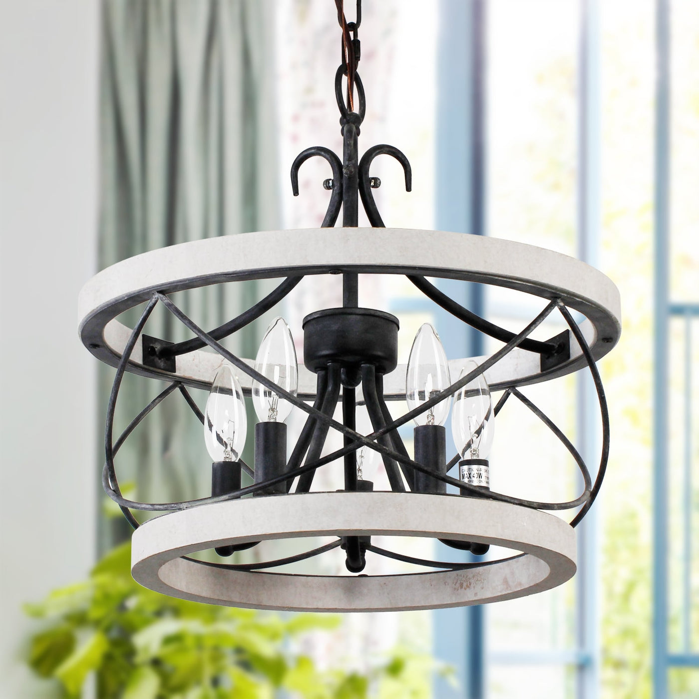 Bella Depot 5-Light Rustic Cage Wood Chandelier Dimmable Lighting, 15.7 Adjustable Farmhouse Pendant Light for Kitchen Island