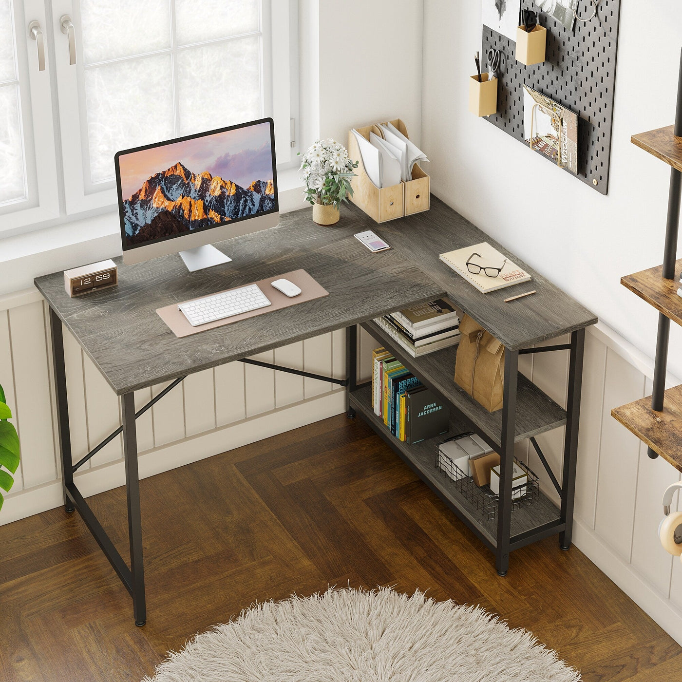 Small L Shaped Desk with Storage Shelves Corner Computer Desk