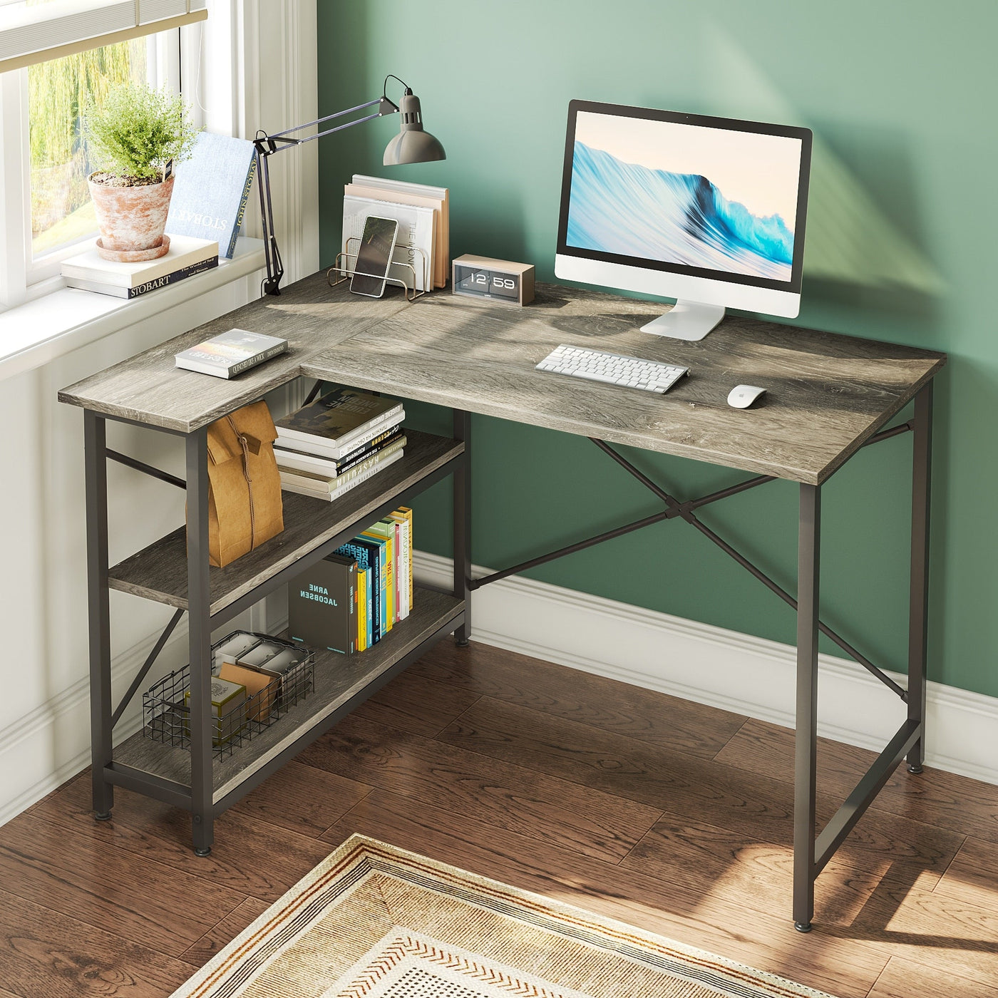 Small L Shaped Desk with Storage Shelves Corner Computer Desk