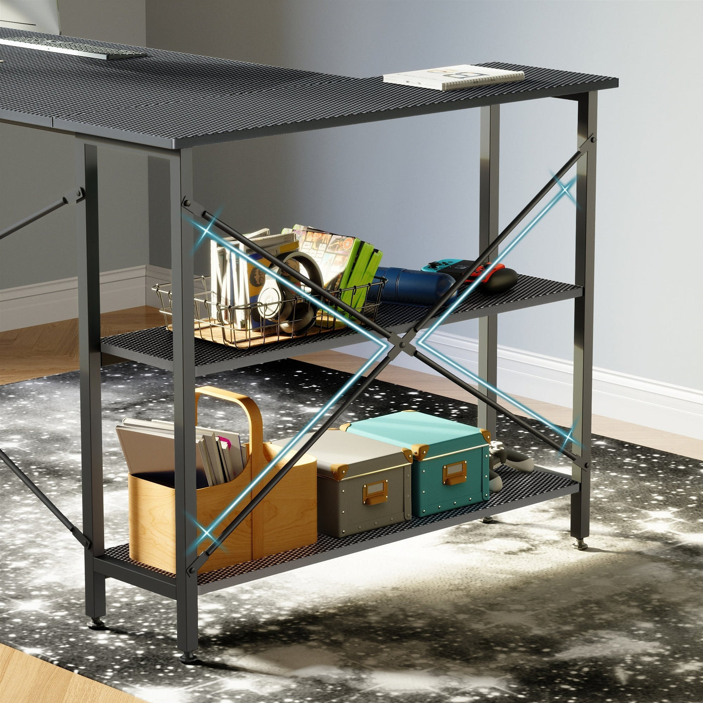 Small L Shaped Desk with Storage Shelves Corner Computer Desk