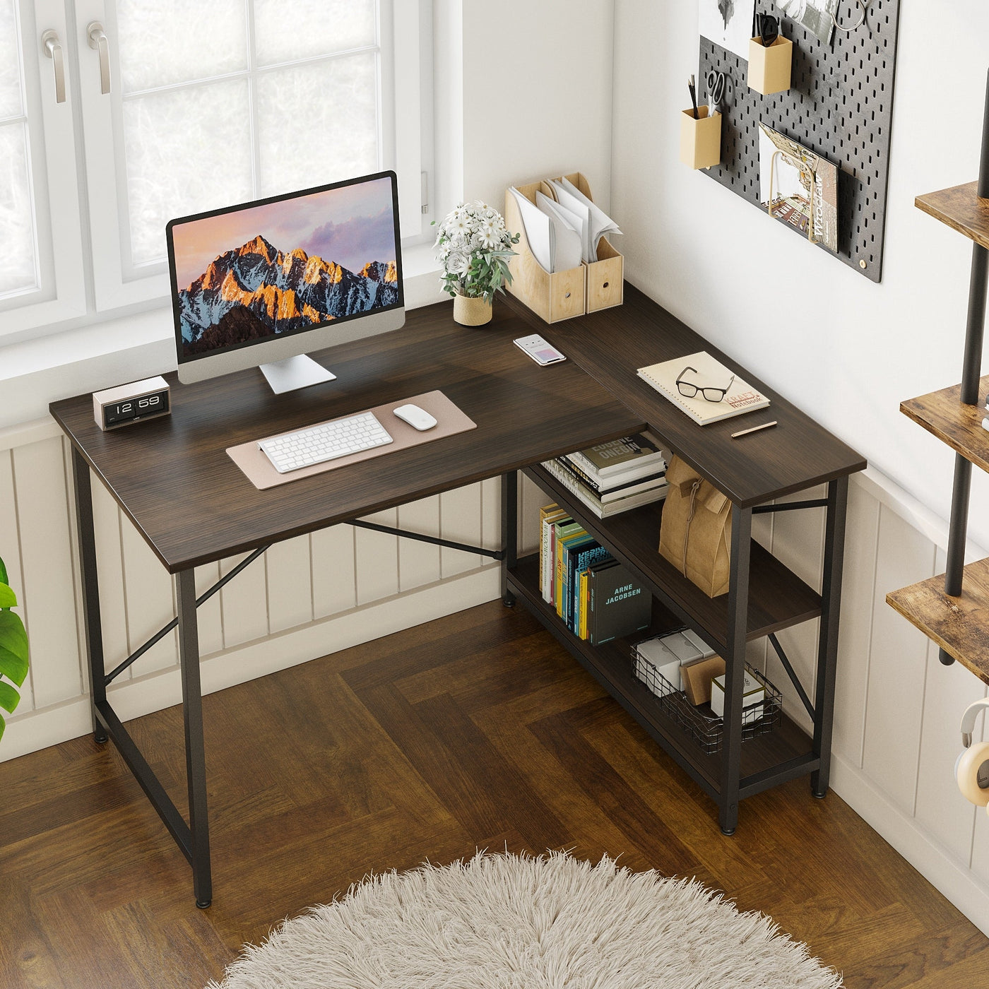 Small L Shaped Desk with Storage Shelves Corner Computer Desk