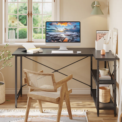 Small L Shaped Desk with Storage Shelves Corner Computer Desk