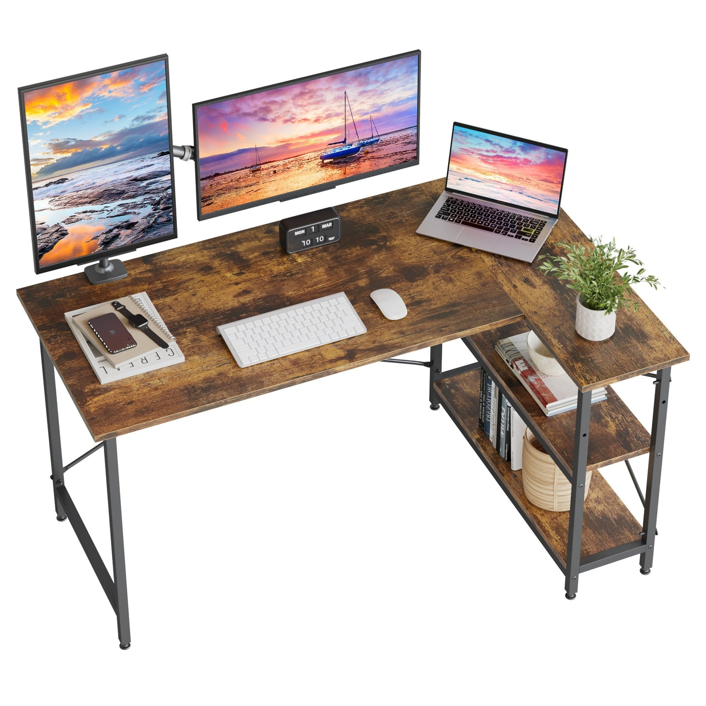 Small L Shaped Desk with Storage Shelves Corner Computer Desk
