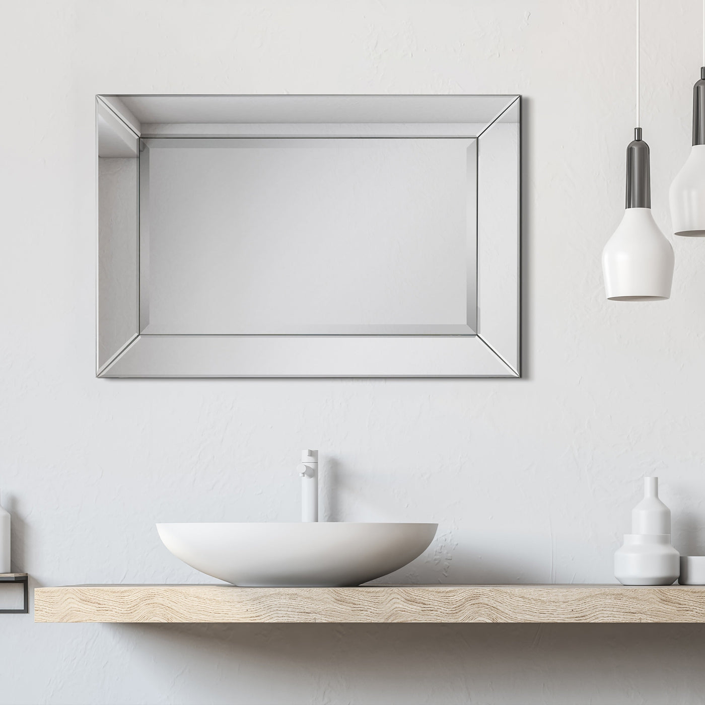 Beveled Rectangular Clear HD Wall Mounted Mirror for Bathroom, Vanity, Bedroom Mirrors, 3 sizes