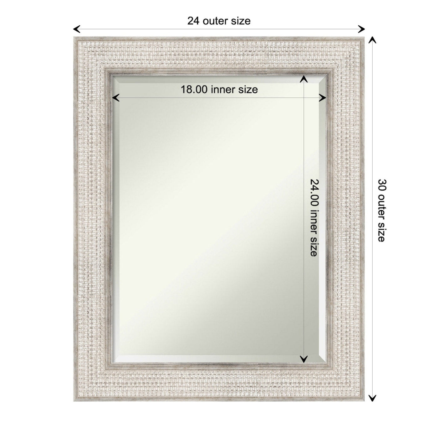 Beveled Wood Bathroom Wall Mirror - Trellis Silver Frame - Trellis Silver