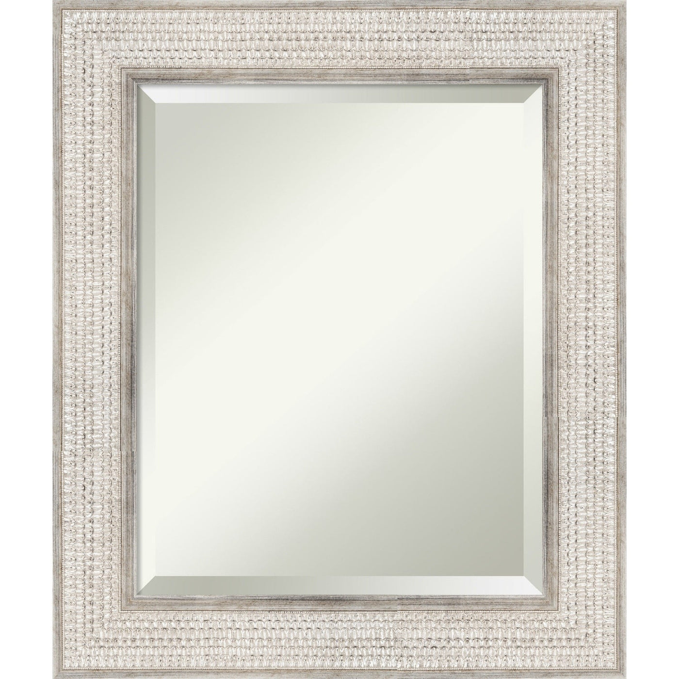 Beveled Wood Bathroom Wall Mirror - Trellis Silver Frame - Trellis Silver