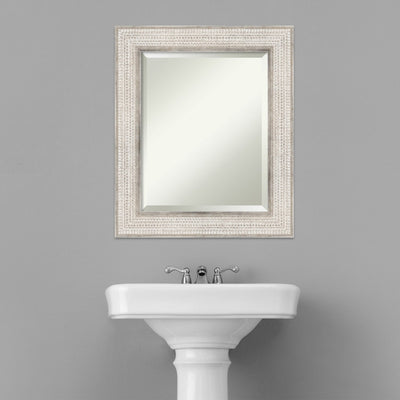 Beveled Wood Bathroom Wall Mirror - Trellis Silver Frame - Trellis Silver