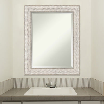 Beveled Wood Bathroom Wall Mirror - Trellis Silver Frame - Trellis Silver