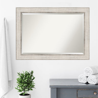 Beveled Wood Bathroom Wall Mirror - Trellis Silver Frame - Trellis Silver