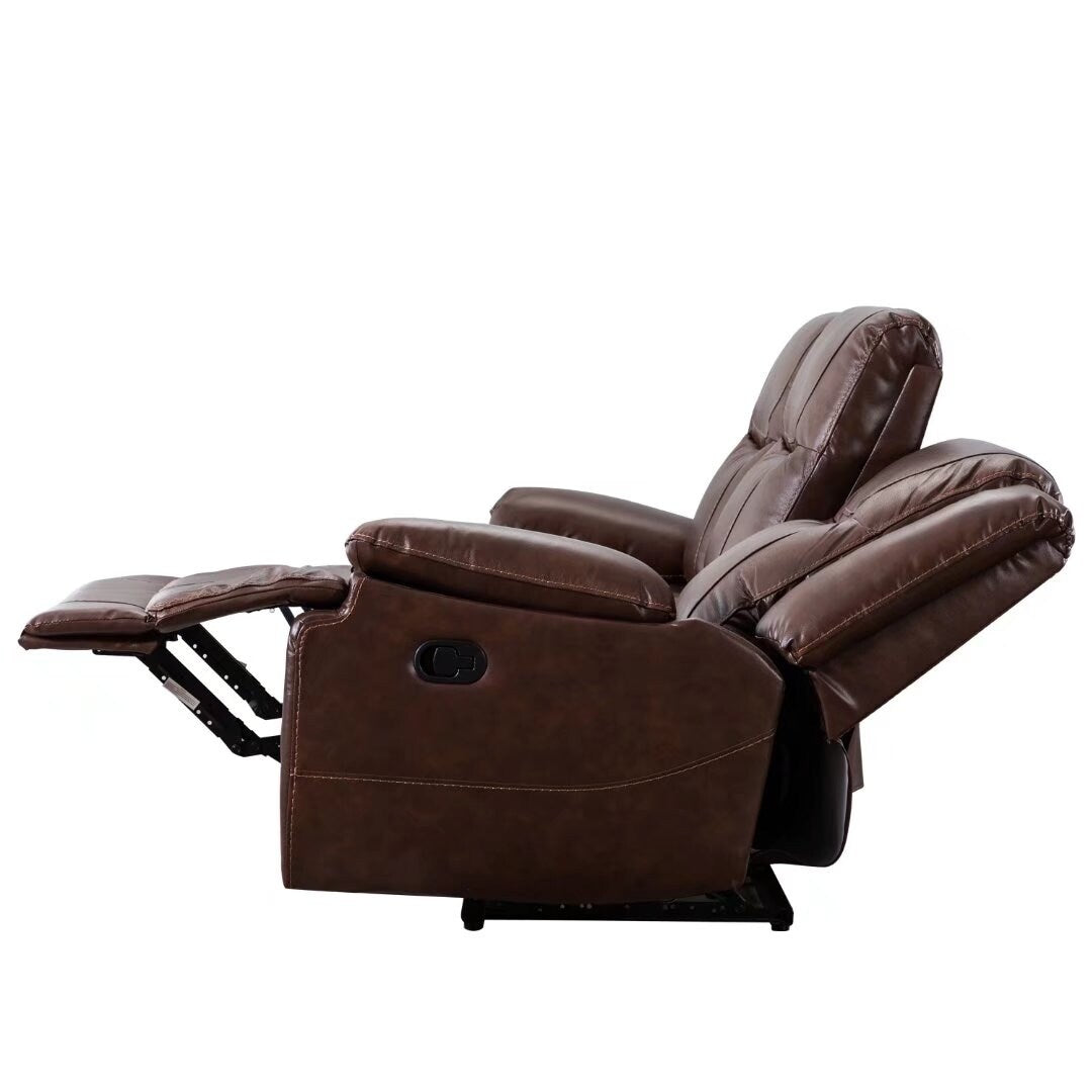 Genuine Leather Mid-century Modern Style Manual Recliners Sofa Set