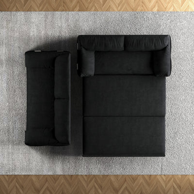 Black 63.8 3-in-1 Velvet Loveseat Pull Out Sofa Bed with Side Storage for Living Room