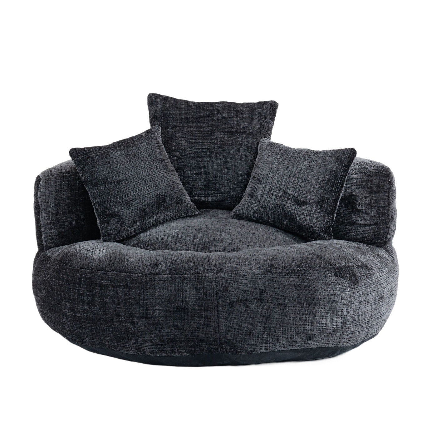 Black Oversized 42.52 Chenille Lazy Bean Bag Single Sofa with Three Pillows for Bedroom